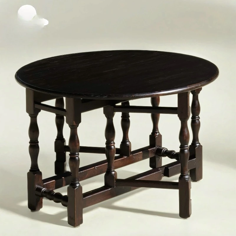 Ancient wood, medieval deformation table, French retractable leg round dining table