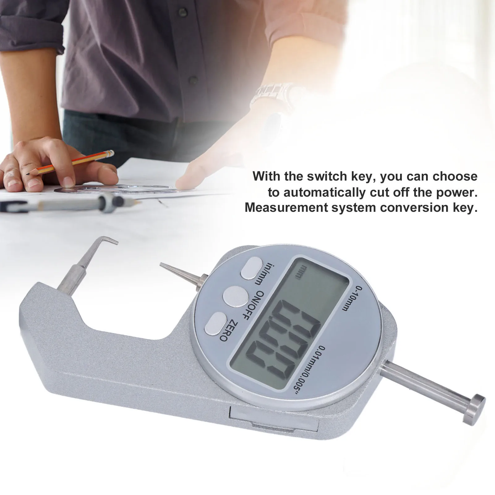 Толщиномер 0‐10 мм, диапазон ЖК-экрана, цифровой дисплей, изогнутый наконечник, мини-толщиномер, тонкий металлический микрометр, толщиномер