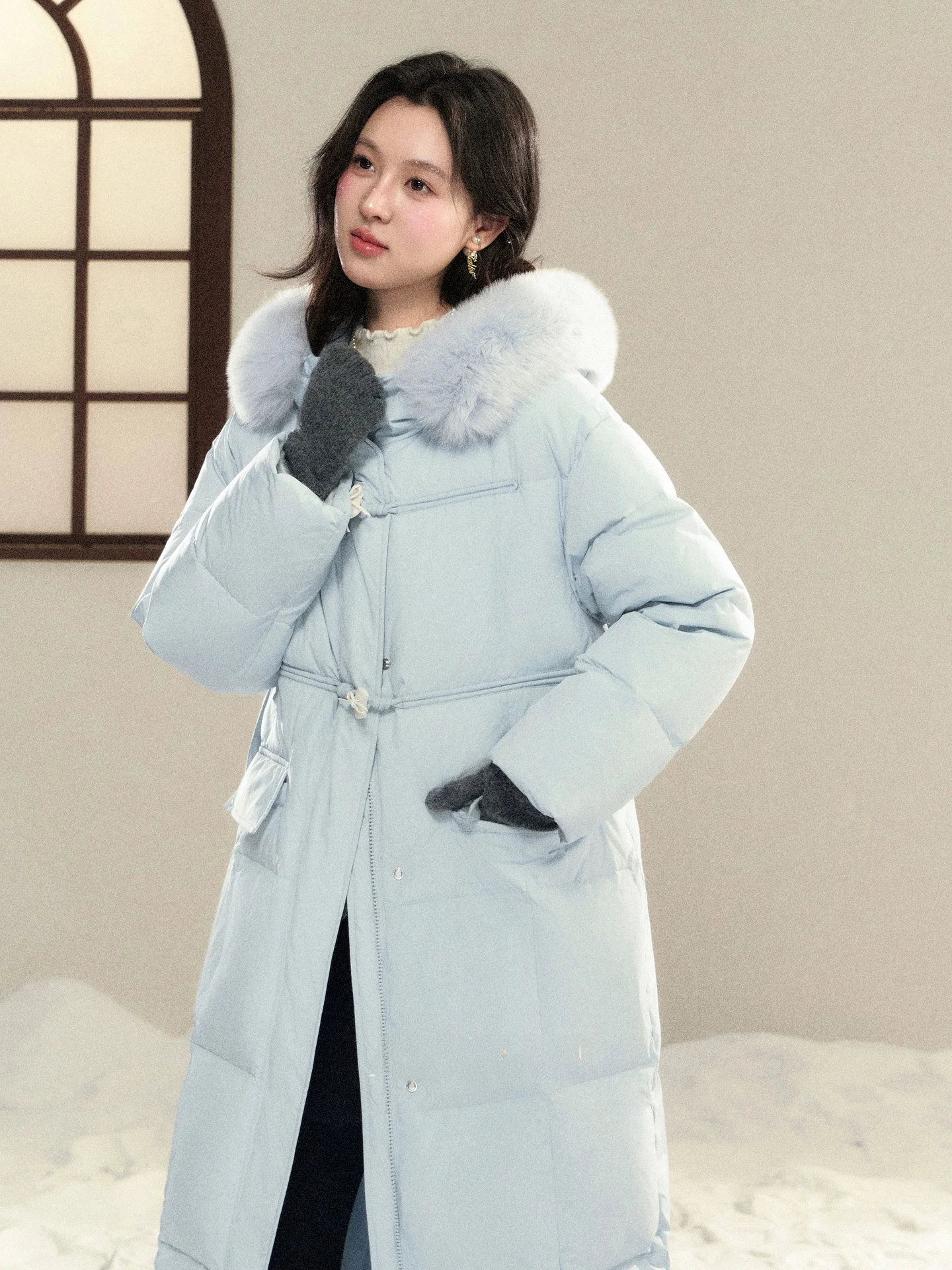 

Blue Long Faionable Women's down Jaet Deer South Initial Snow Winter New Sle Casual Sle Detachable Hood White Du down