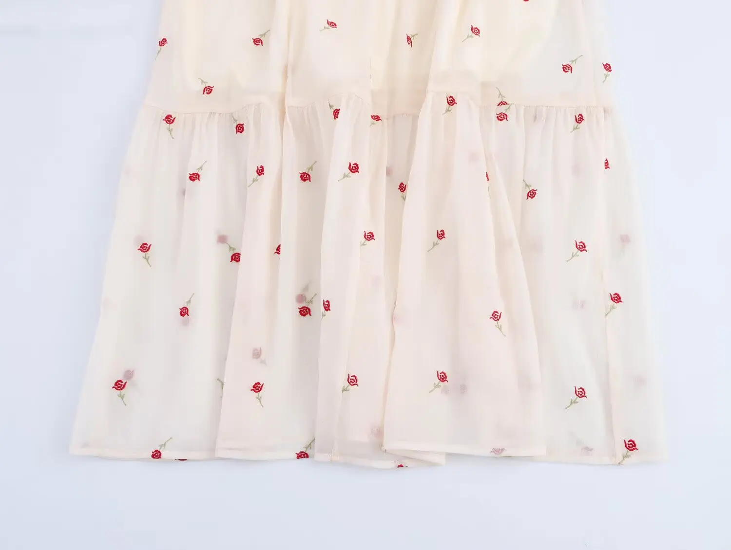 Rara 2025 nova chegada feminina halter pescoço gravata-back bordado em camadas midi vestido para primavera verão wear