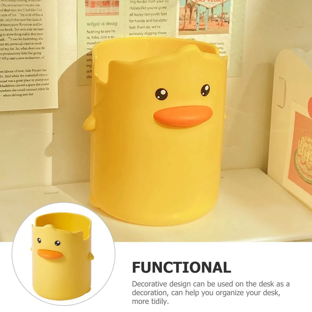Cute Little Yellow Duck Pen Holder Desk Organizer Pencil Makeup Brush Cup Cartoon Stationery Container Multifunctional