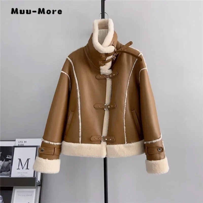 Women Casual Fashion Suede Motocycle Style Faux Leather Jacket 2023 Autumn Vintage Loose Long Sleeve Winter Black Faux Jacket