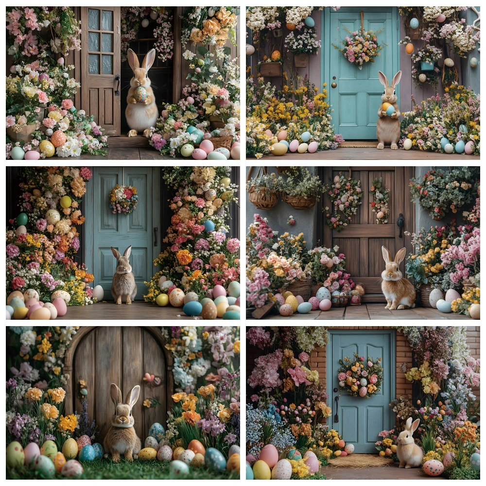 

Spring Easter Photography Backdrop Colorful Flowers Rabbit Bunny Eggs Green Grass Kids Artistic Portrait Decoration Background