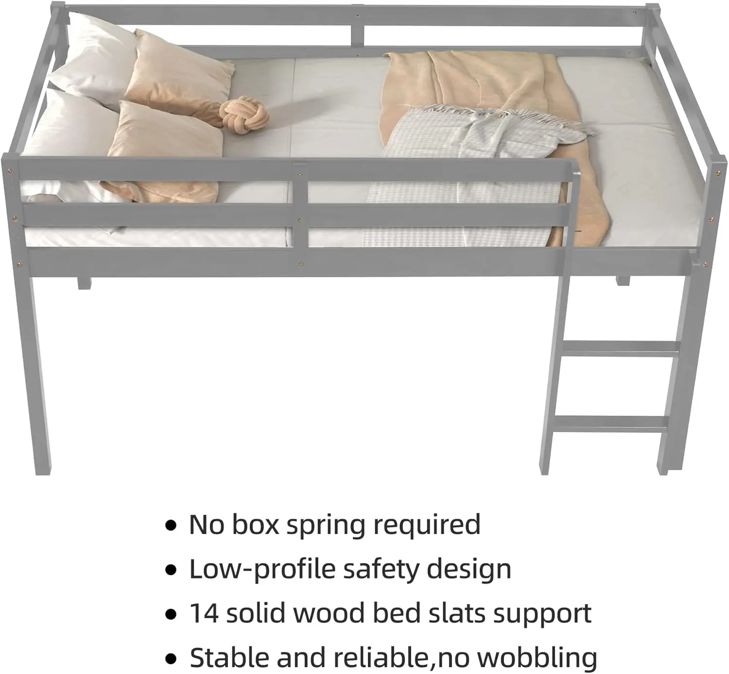 Bed Twin,Loft Bed for Kids with Ladders and Guard Rails,Solid Wood and Sturdy Low Loft Bed Frame for Boys Girls and Junior,