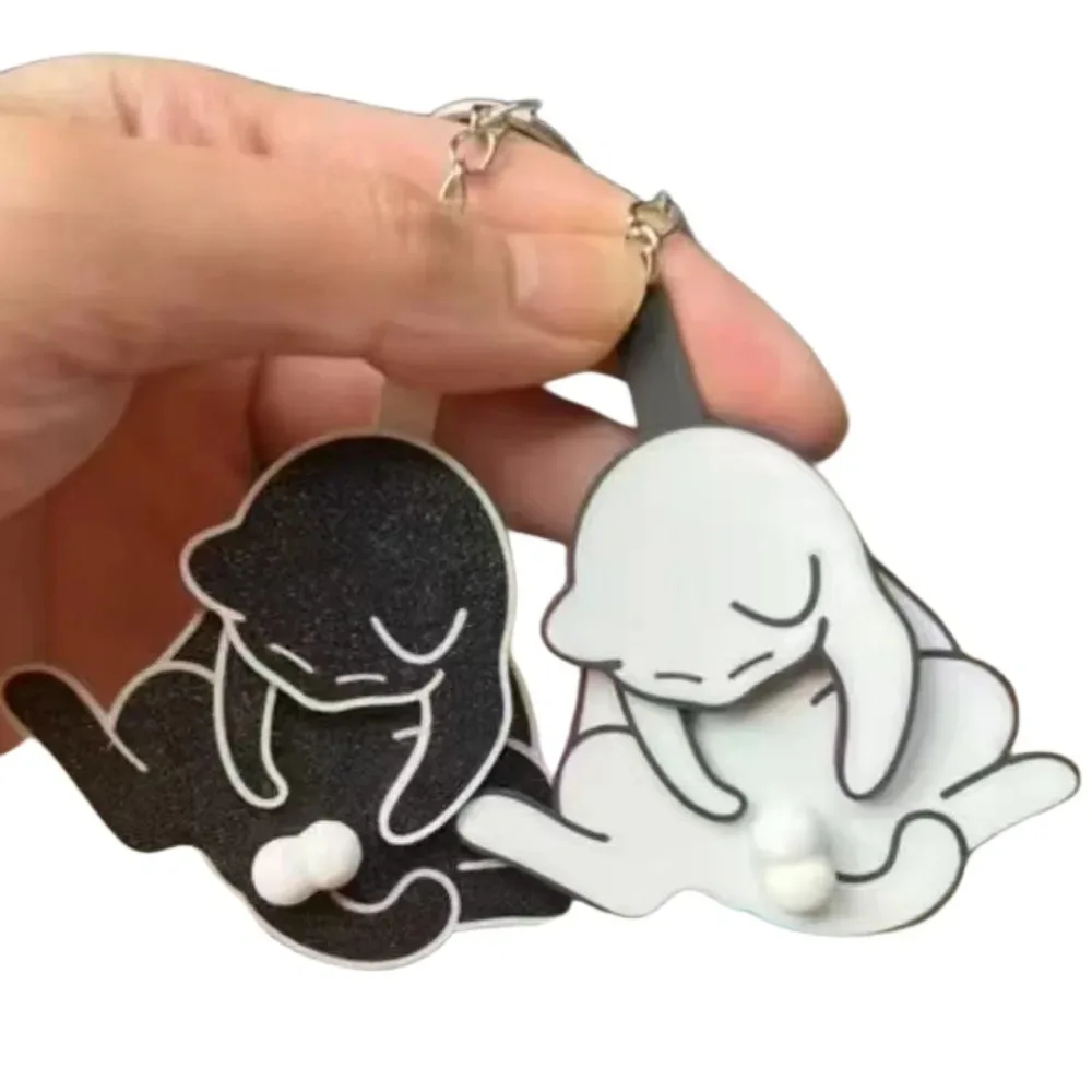 Creative Pull Play Egg Cat Keychain Fidget Toys Cute Funny Rotatable Acrylic Bag Pendant for Women Keyring Purse Bag Accessory