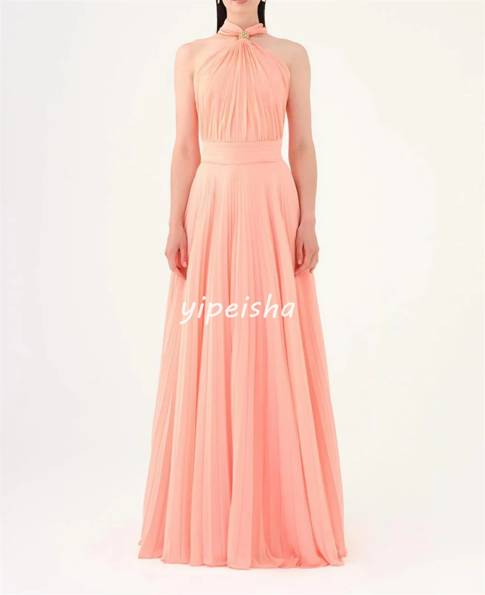 Vestido Chiffon A-Line Halter, Quinceanera drapejado, Draped Strass Sash, Vestido Ocasião Bespoke, Vestidos longos