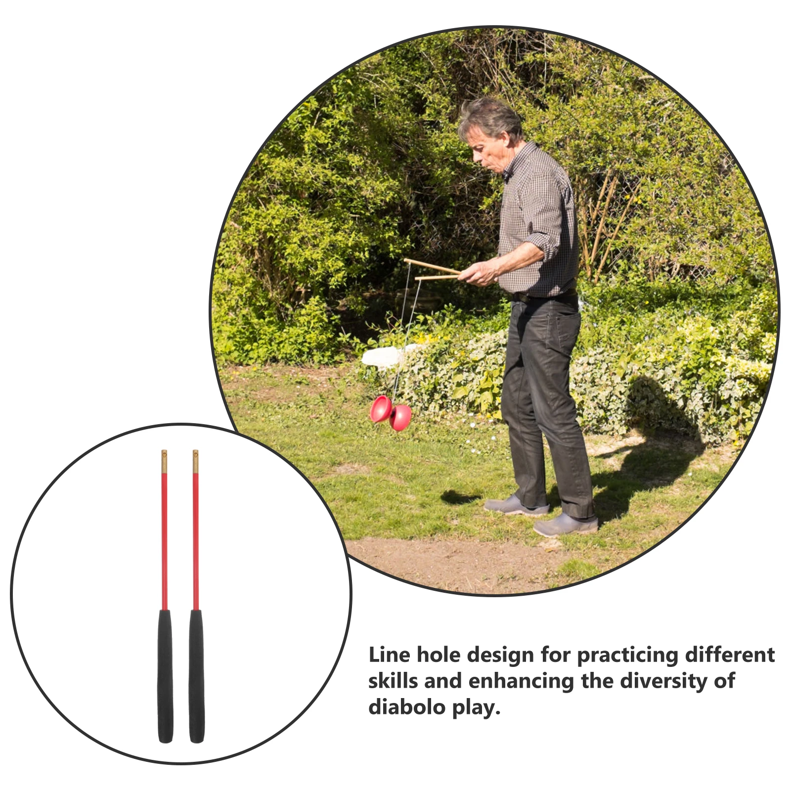 

1Pair Diabolo Sticks Fine Craftsmanship Line Hole Design for Enhanced Play Portable Lightweight Diabolo Stick