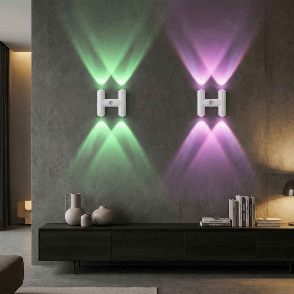 Rechargeable Motion Sensor Night Light Magnetic Up And Down Lighting Magnetic Wall Sconce H-shaped 3/7 Colors Changing