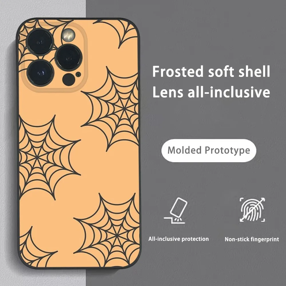 

Spider Web Halloween Phone Case For iPhone 15 14 13 12 11 Pro Xs Max Mini XR X 78 Plus Black Frosted Soft Shell Funda