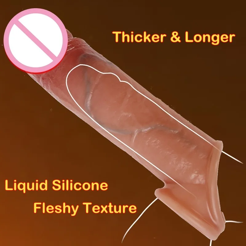 FXINBA 19cm Realistic Silicone Penis Extender Sleeve Delay Ejaculation Reusable Condoms Sex Toys For Men Cock Sleeve