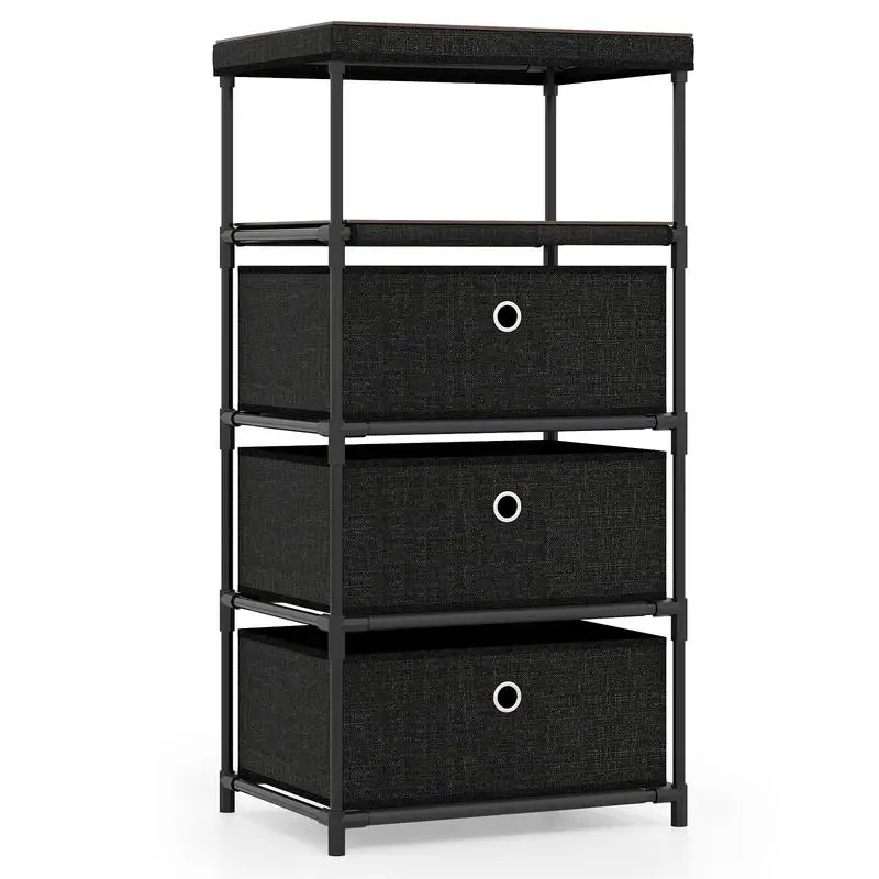 

Dresser with 3/4 Drawers Fabric Storage Tower with Wood Top and Metal Frame-M