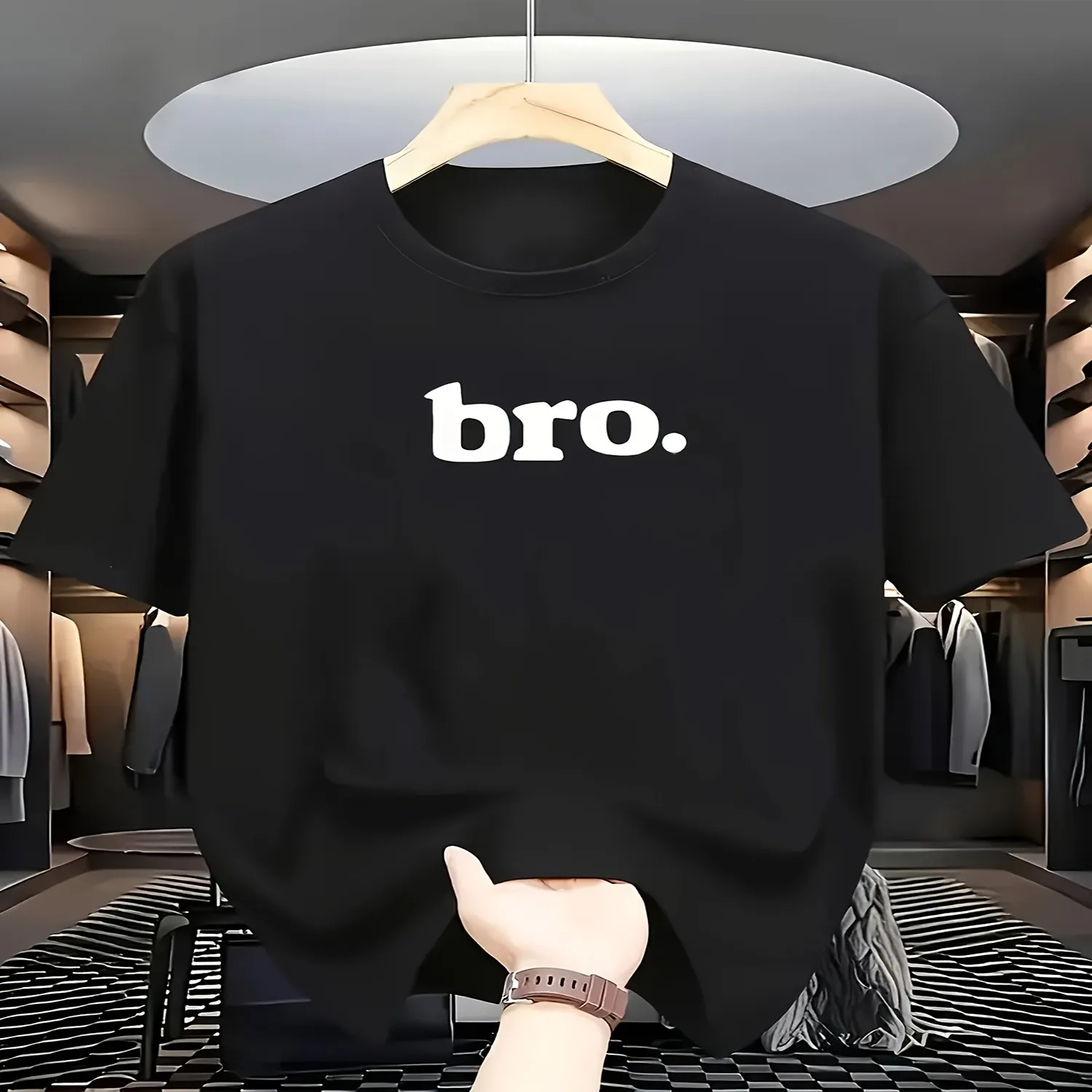 Men's Fashion Trend Simple _Bro_ Print Crew Neck T-Shirt, Casual and Comfortable Travel Apparel, Suitable for Fashion Enthusiasts, for Summer, Spring, Autumn, and Daily Wear lightweight tshirt, unisex t-shirt