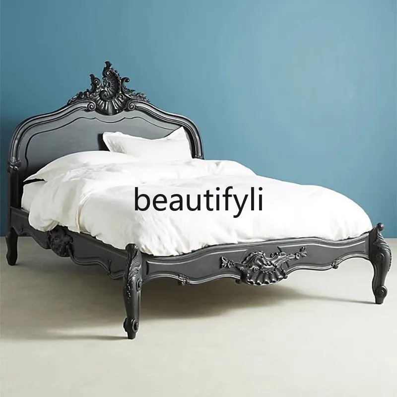

American Country Bedroom fashion casual Single and double Bed European Palace Solid Wood Carved Girl Bed