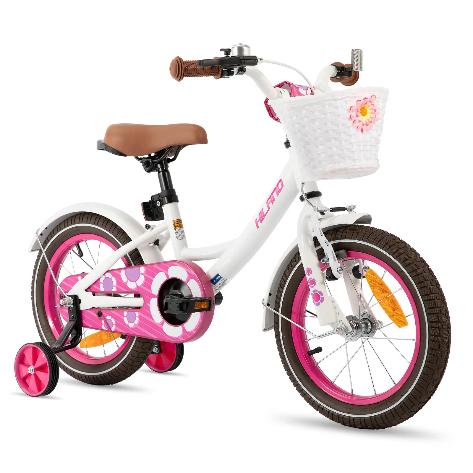 HILAND Girls Bike for Toddlers and Kids Ages 2-7 Years Old, 12 14 16 Inch Kids Bike for Girl with Training Wheels Basket, White