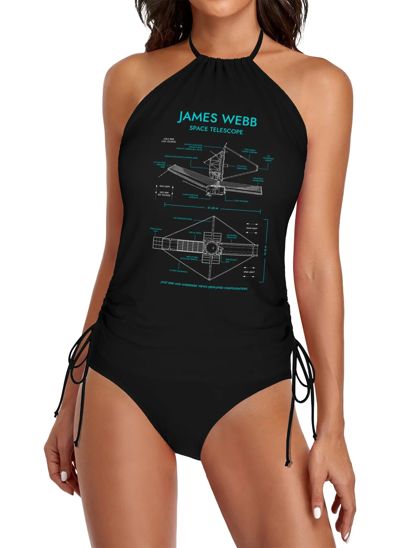 

James Webb Space Telescope (Grey and Turquoise Blueprint) Split Swimsuit Set beach dress for women