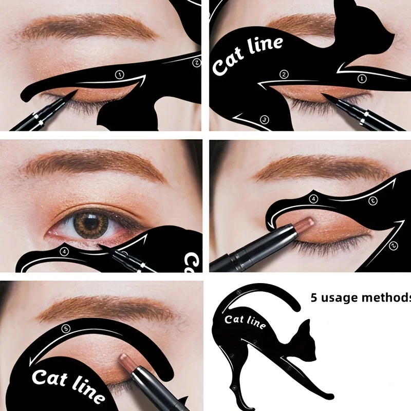 2 in 1 Cat Shape Eyeliner Stencil Smokey Eyeshadow Applicator Eyeliner Assist Eye Makeup Tool Kit Quick Makeup Stencil