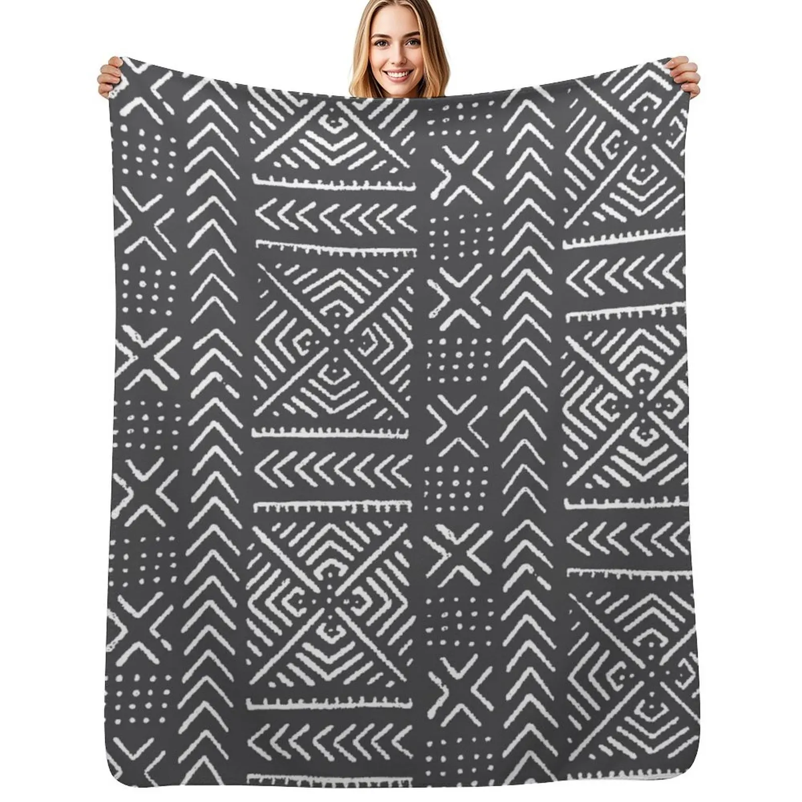 Line Mud Cloth // Charcoal Grey Throw Blanket Soft Bedroom Blanket for Night Sleeping