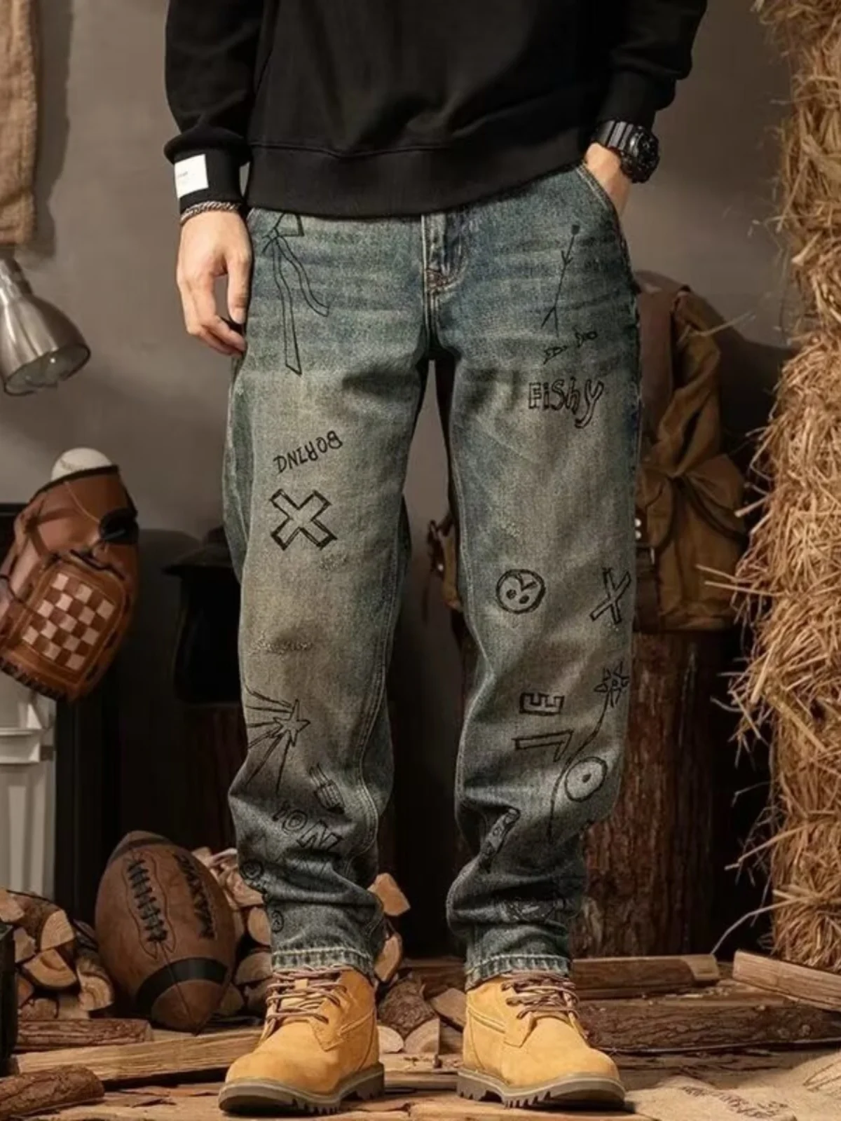 

American Sle Loose Straight Leg Casual Jeans for Men Trendy fiti Retro Spring Autumn Personali Faion Ci Wear