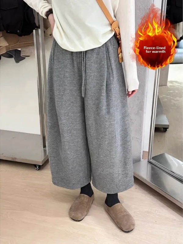 Pantaloni sportivi casual foderati in Fce vestibilità ampia coreana nuova invernale Sle plus Size Pantaloni a gamba larga dimagranti in vita elastica da donna