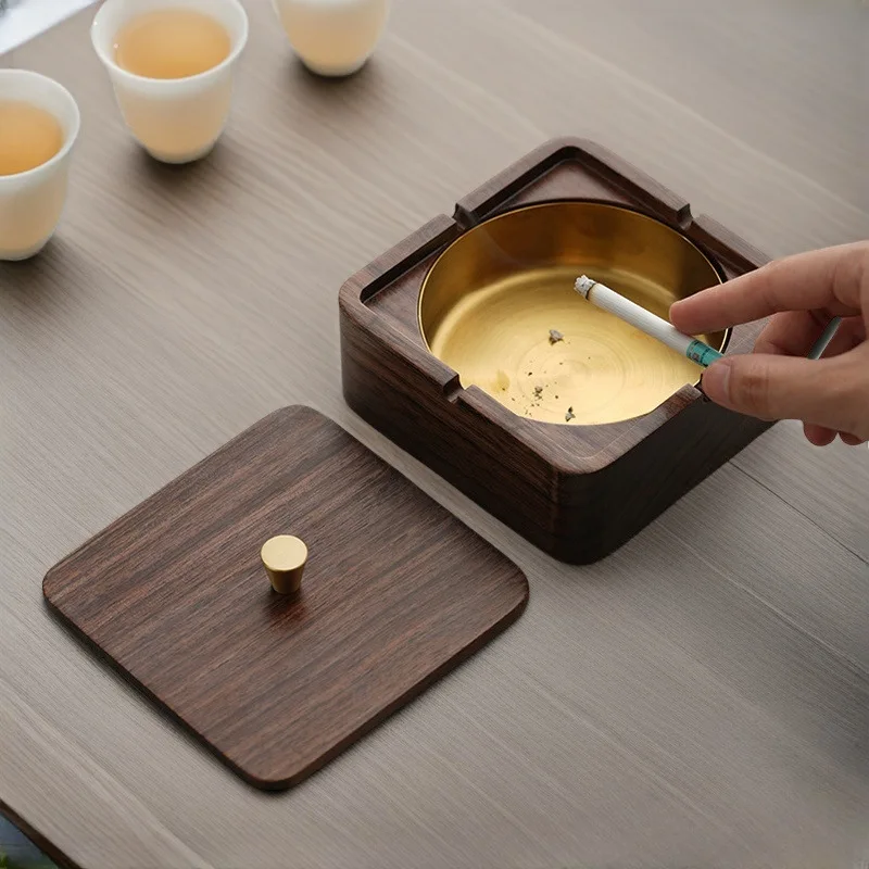 

Ebony solid wood high-end Chinese ashtray with cover household living room anti-fly ash creative office high-end ashtray