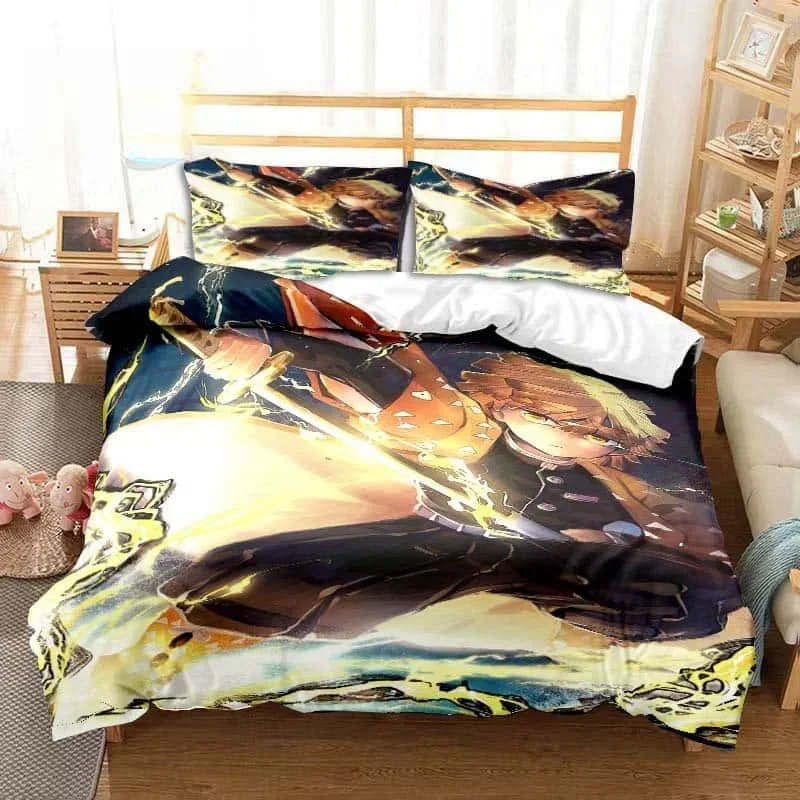 3D Print Agatsuma Zenitsu Anime Demon Slayer Bedding Set Single Twin Full Queen King Size Bed Set Adult Kid Bedroom Home Textile