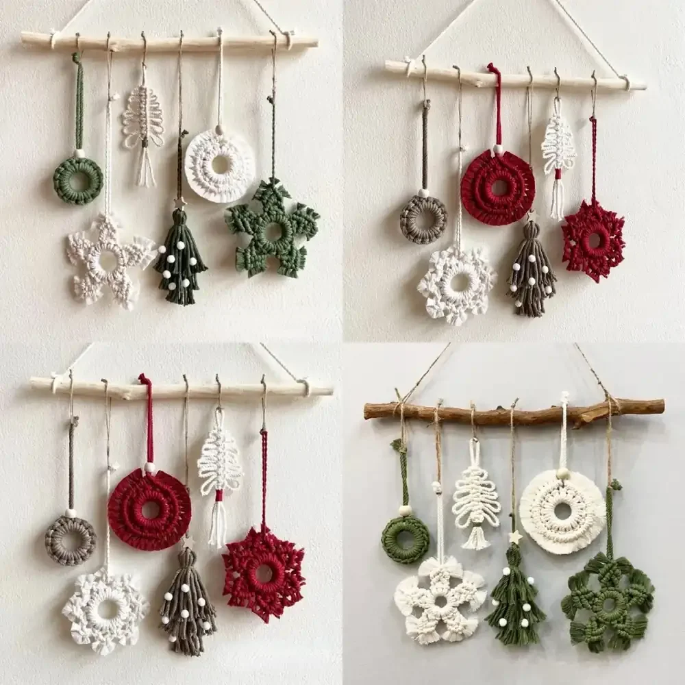 Macrame Christmas Ornaments Wall Hanging Christmas Ornaments Set Bohemian Decor Handmade Christmas Gift