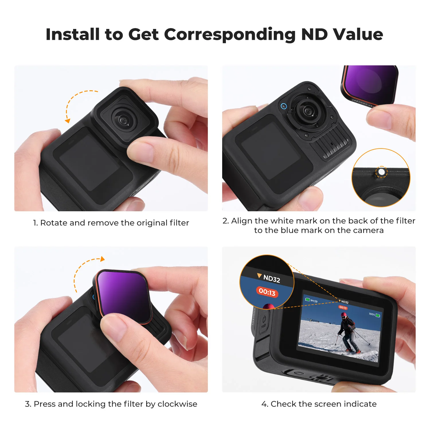 K&F CONCEPT ND4 8 16 32 Filter Kit for GoPro Hero 9 10 11 12 13 Neutral Density Set Anti Reflective Waterproof Scratch Resistant view 4