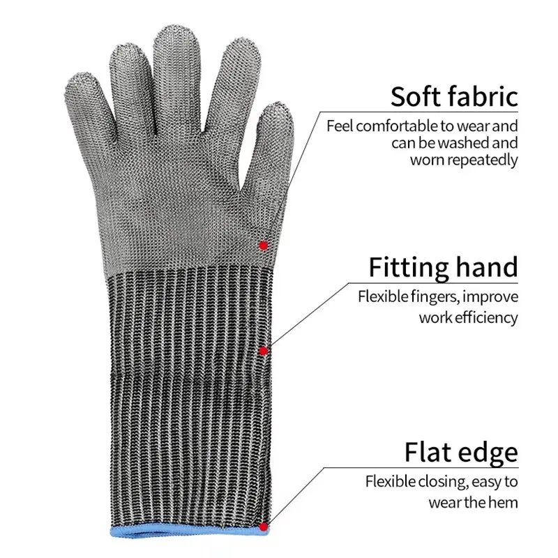 Extended Stainless Steel Wire Braided Gloves with 5 levels of Anti Cutting Industrial Metal Processing Food Processing Protect