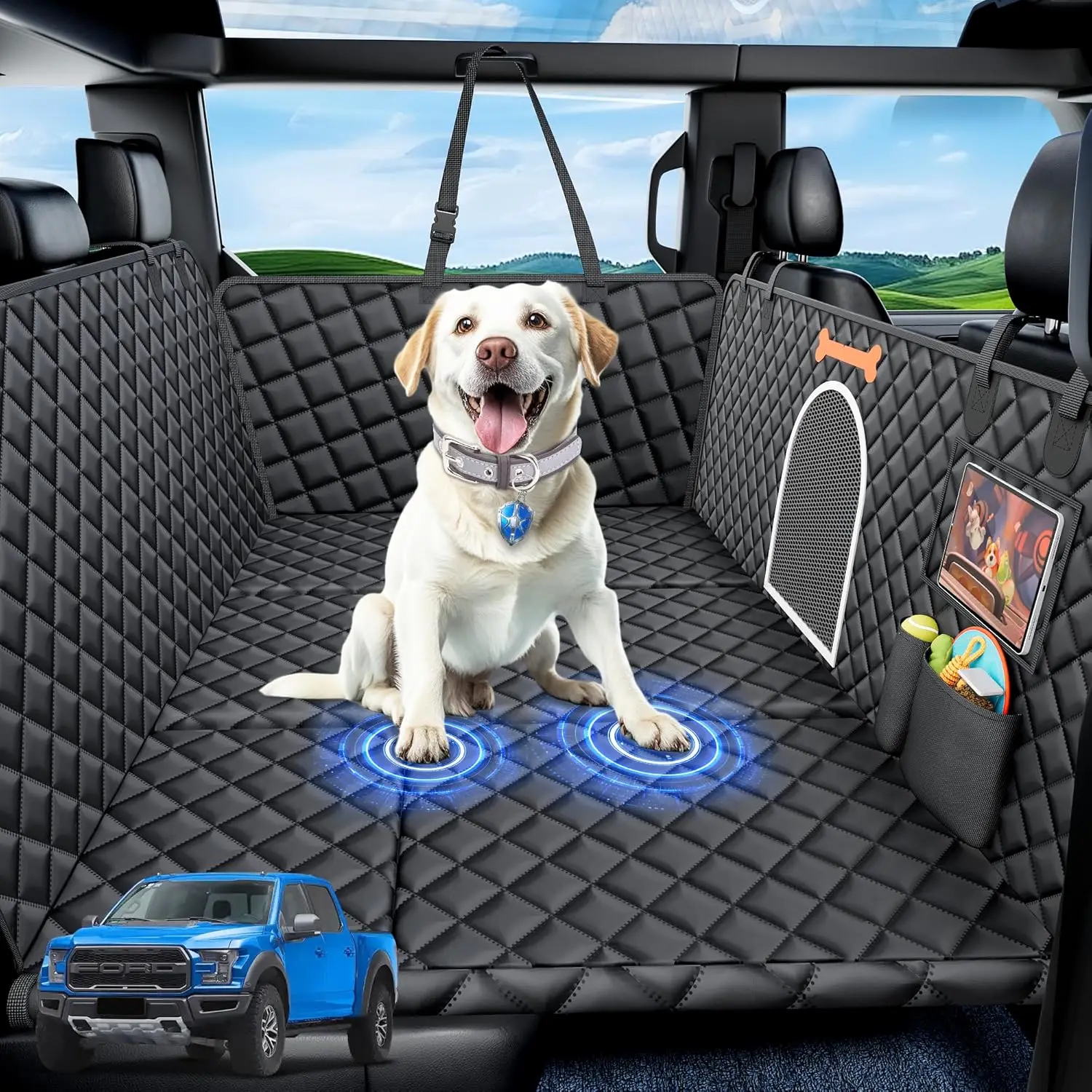 

XXL Dog Truck Seat Cover with Hard Bottom, Holds 450 lbs, Waterproof Pet Car Bed for Large Dogs in SUV and Trucks