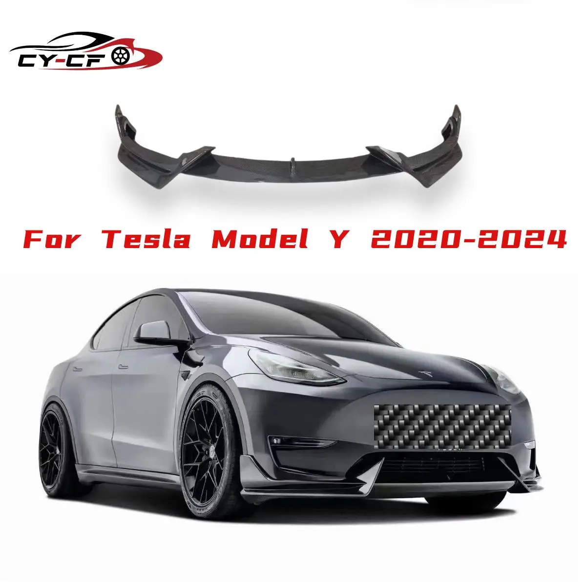 

Carbon Fiber For Tesla Model Y Highland 2020-2024 Front Bumper Lip Spoiler Splitter Diffuser Trim Body Kits Glossy Black