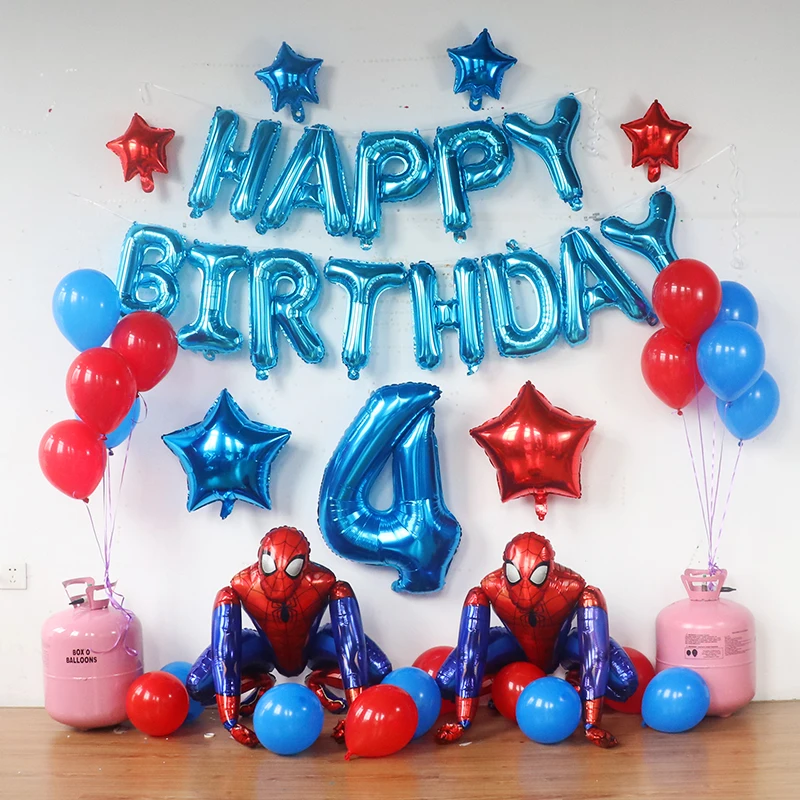 1set Super Hero 3D Spiderman Foil Balloon Set Latex Air Globos Birthday Party Decoration 1st Baby Shower Inflatable Kids Toys