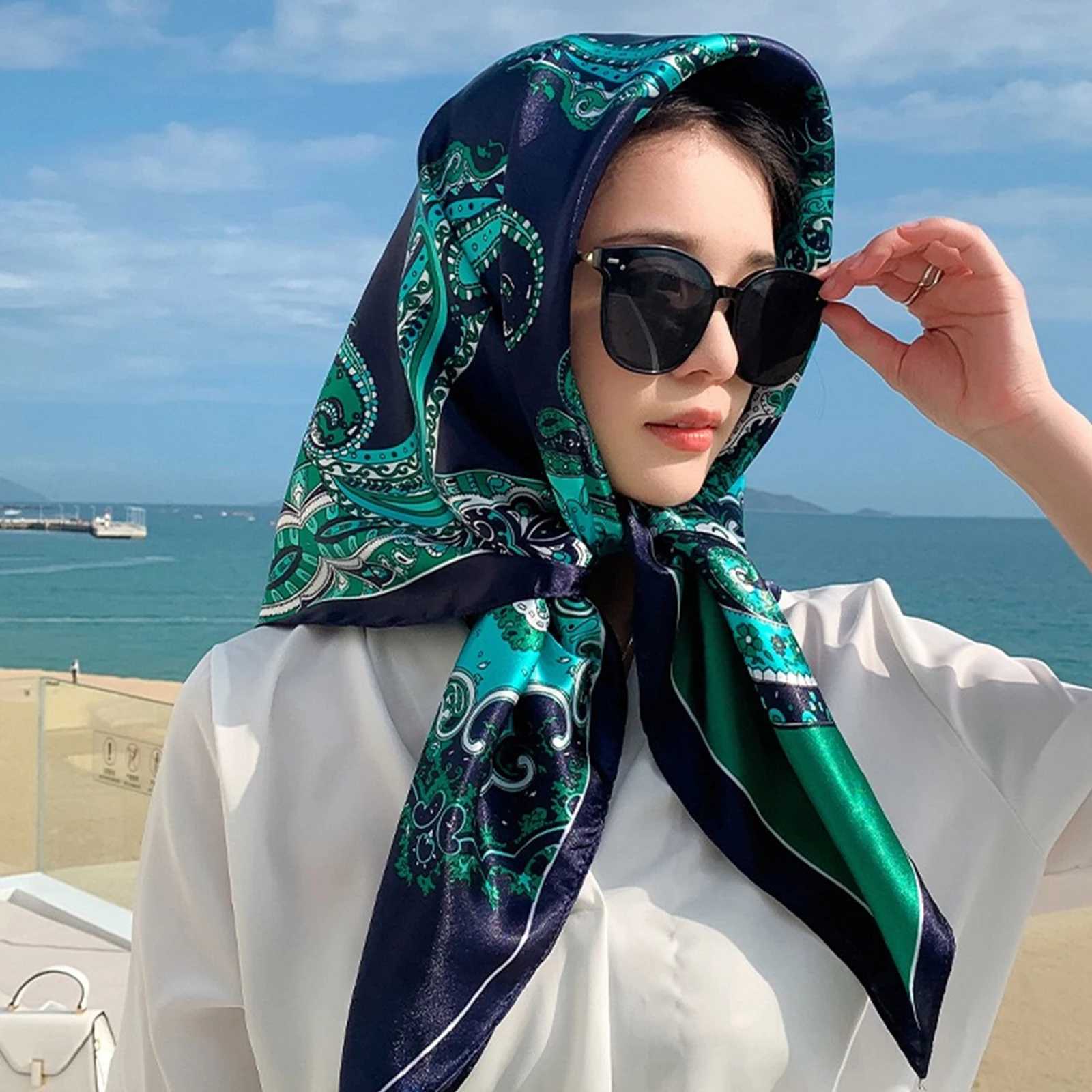 90*90cm Silk Scarf Women Print Hair Neck Square Office Ladies Shawl Bandanna Muslim Hijab Handkerchief Muffler Foulard female