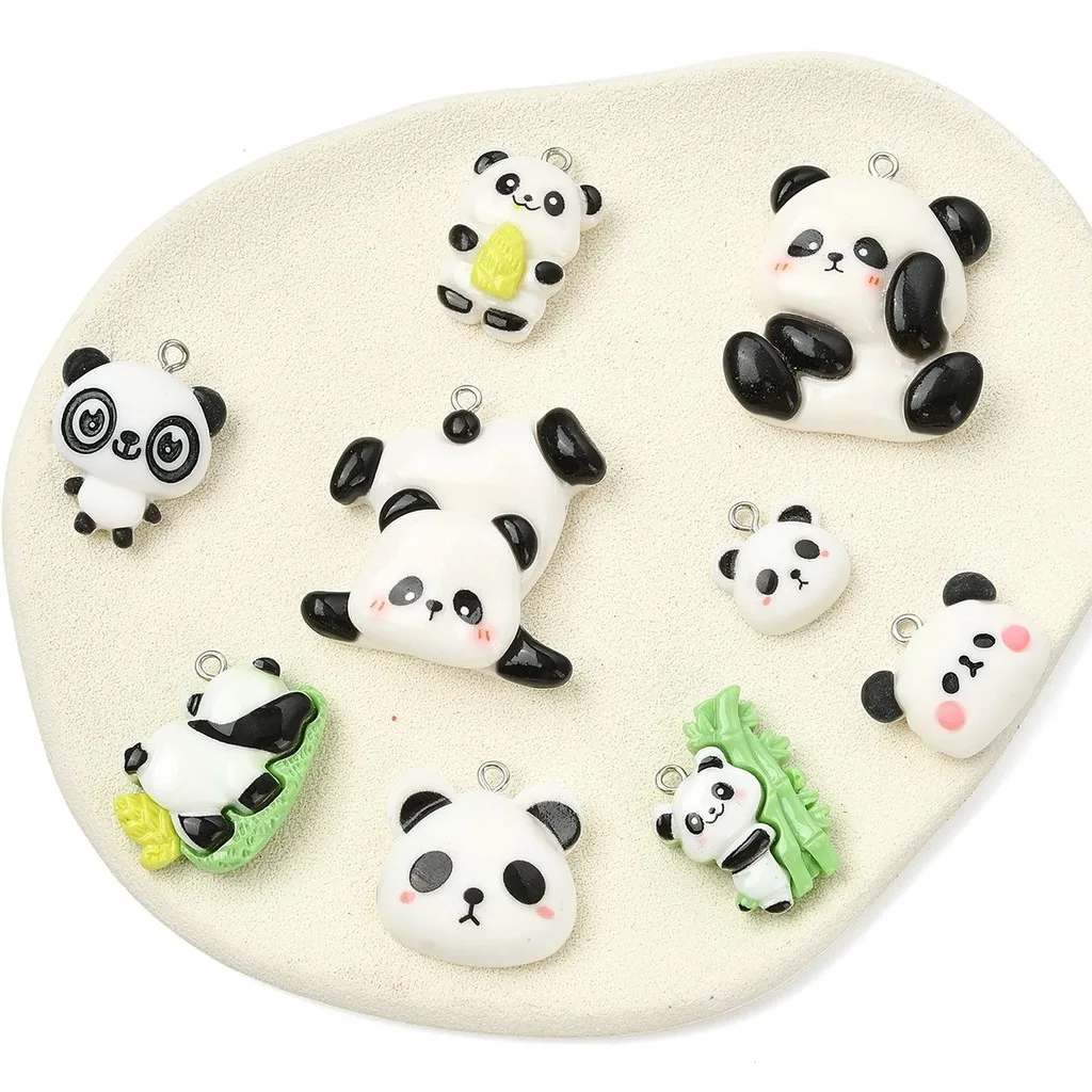 18Pcs Mixed Styles Panda Resin Pendants, DIY Charms for Necklaces and Bracelets, suitable for daily matching and outings