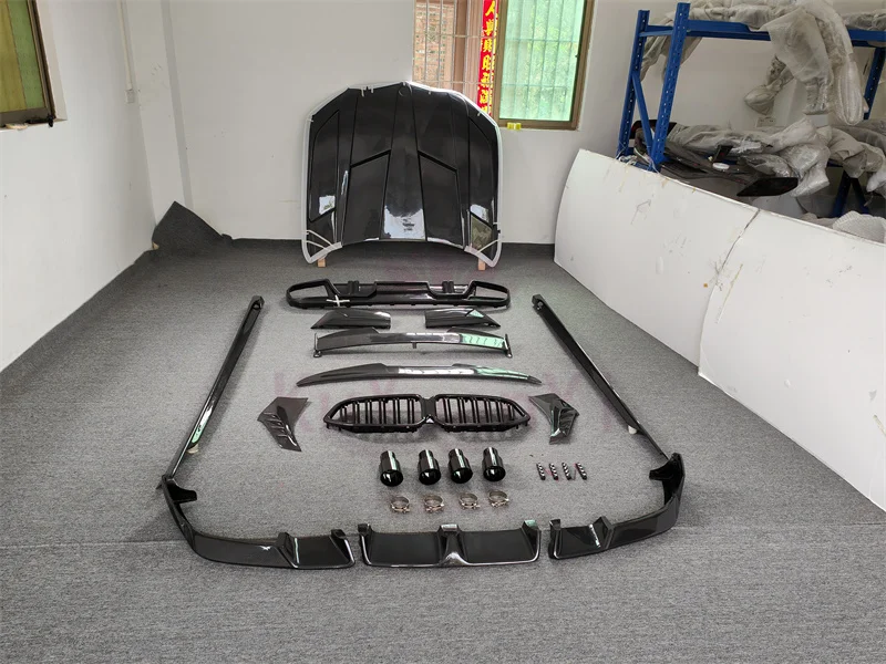 Used for BMW X6M F96 LD Style True Carbon Fiber Front Lip and Rear Diffuser Side Skirts Rear Spoiler Tail Nozzle Body Kit