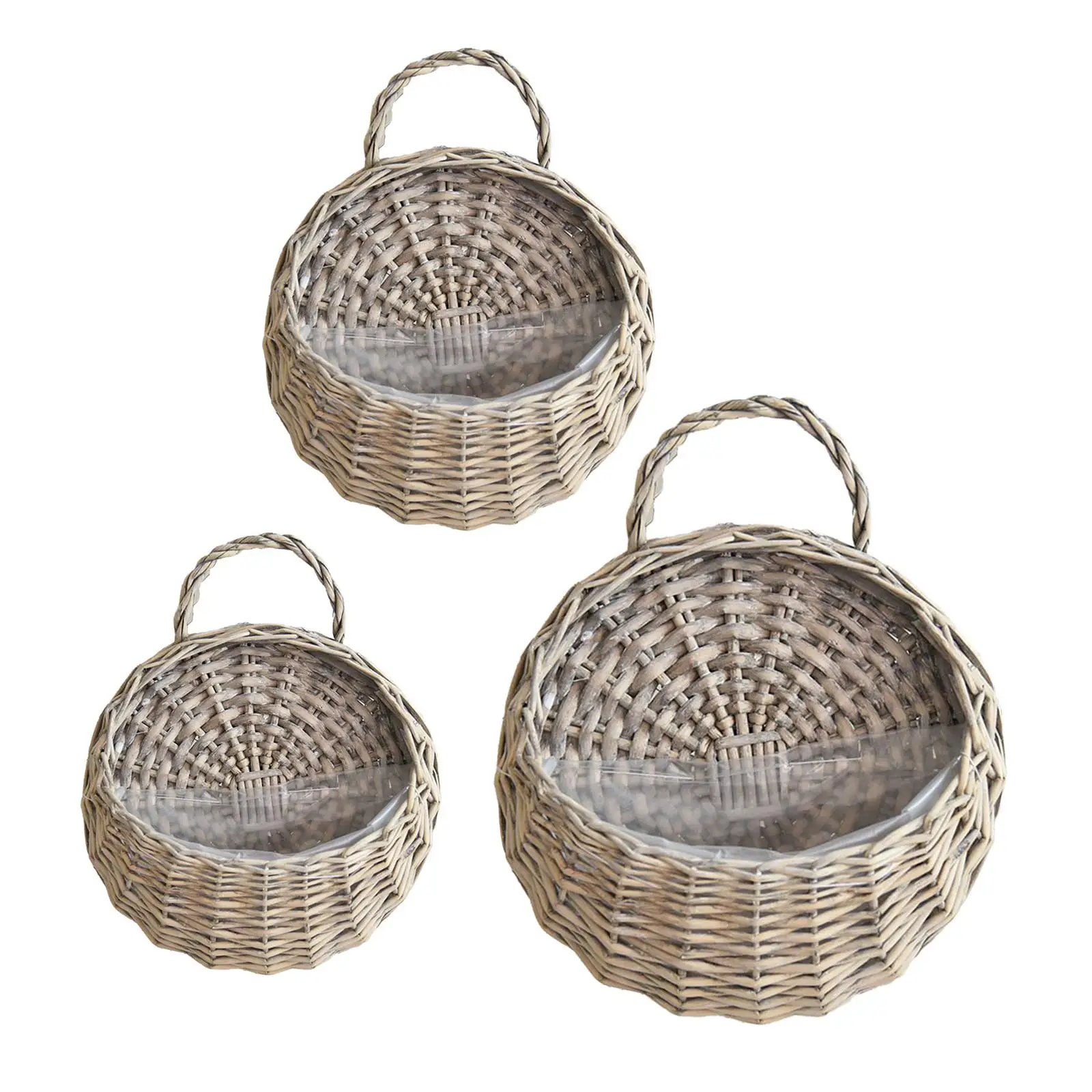 Woven Hanging Basket Flower Basket,Round,Decorative,Wicker Handed Storage Basket for Indoor Outdoor Plants Porch Ornament