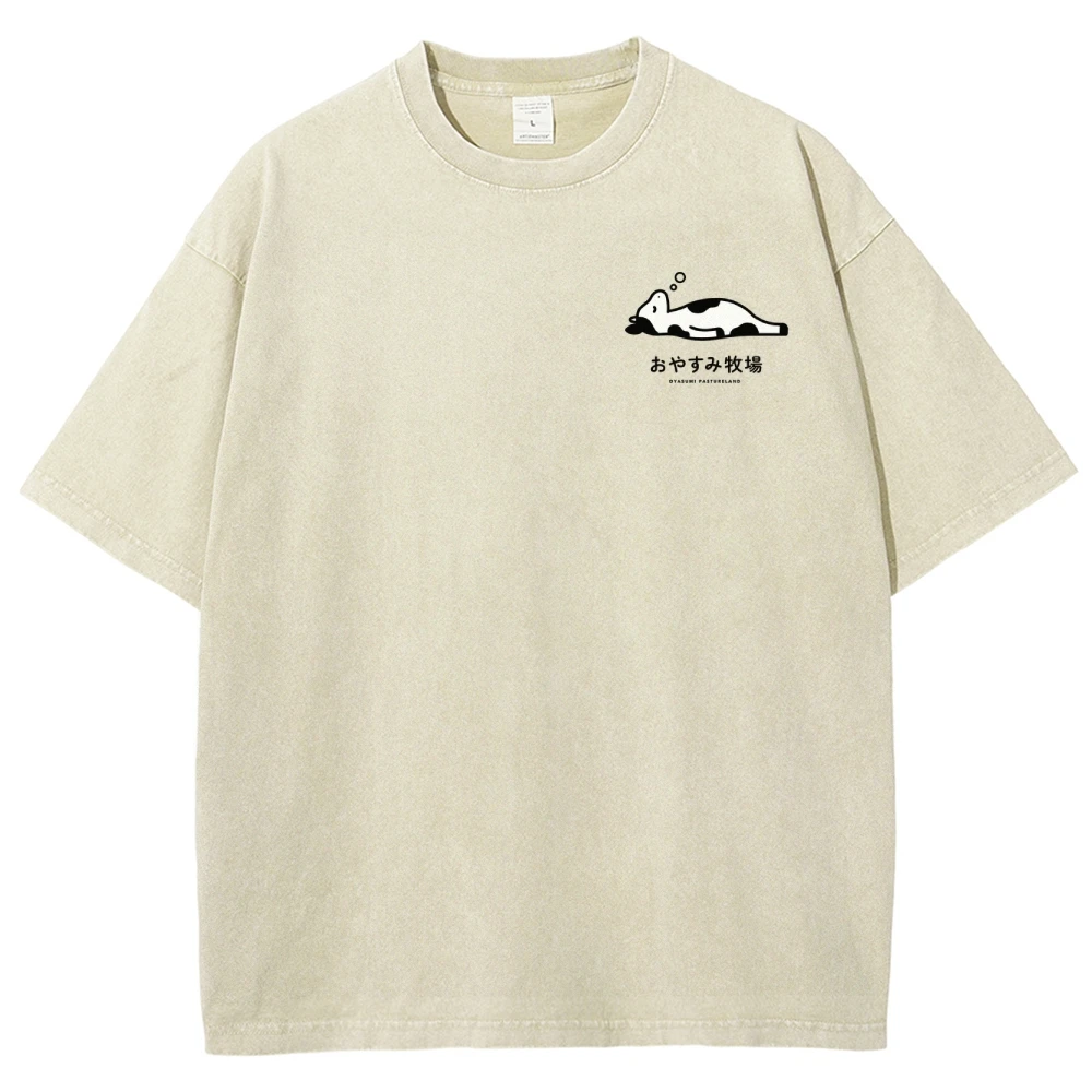 

Cute Cartoon Cat Pattern Quality Oversized Acid Washed Y2K T Women Men Vintage T-shirts Streetwear Mineral Wash Tee Shirts