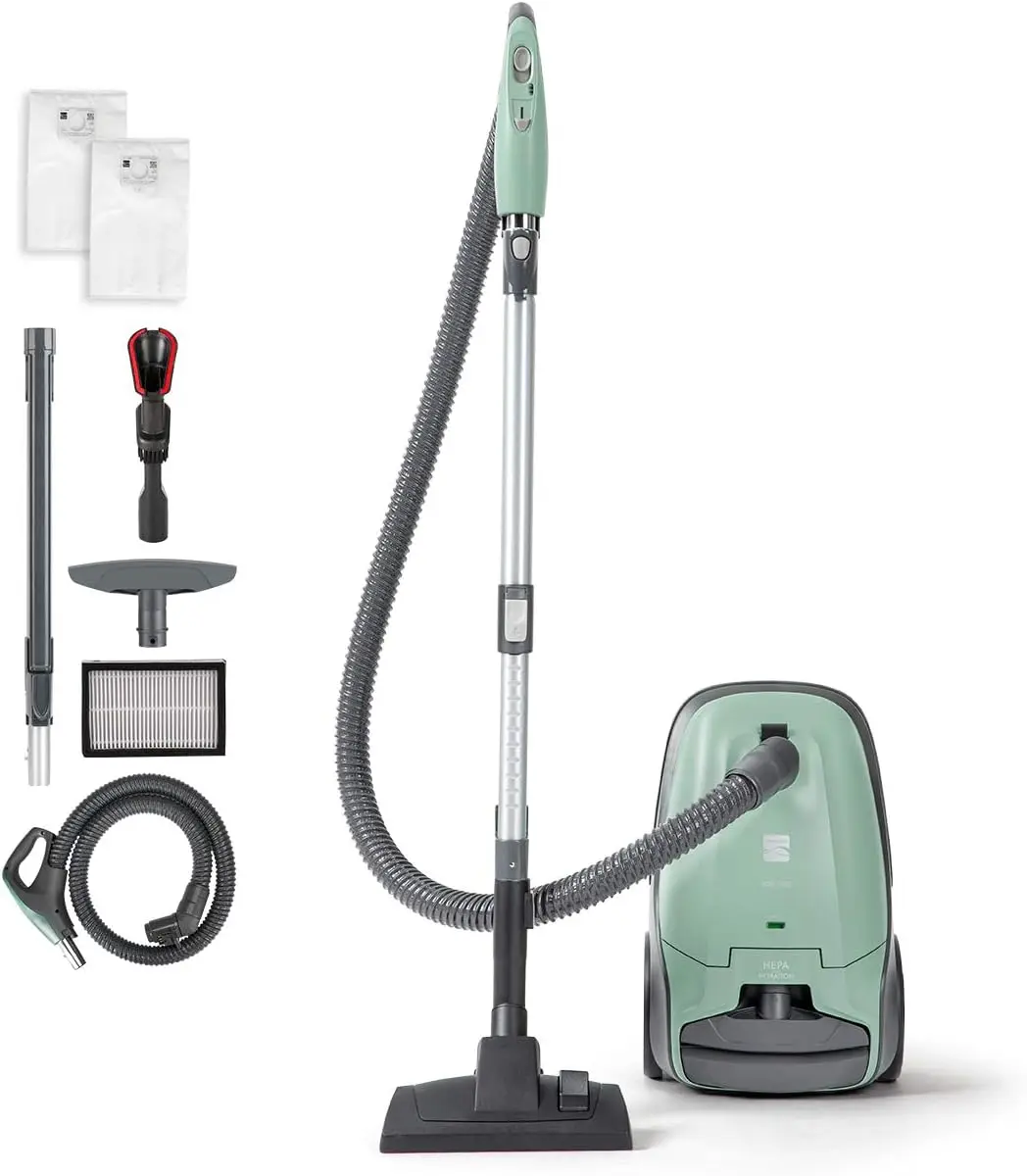

Lightweight Bagged Canister Vacuum Cleaner with HEPA Filter, Telescoping Wand, Retractable Cord, and Pet-Friendly Tools