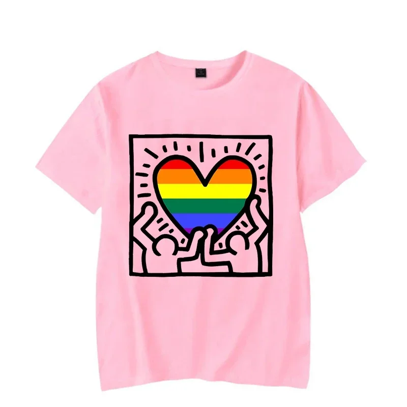 Rainbow Heart Print TShirt LGBT Pride Month T Shirts Lesbian Gay Bisexual Transgender Queer Y2k Tops Tee Cute Oversized T Shirt