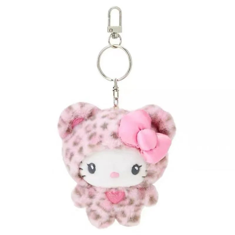 Hello Kitty peluche porte-clés mignon imprimé léopard chat Kitty en peluche bricolage sac à dos dessin animé peluches pendentif jouets pour filles cadeaux