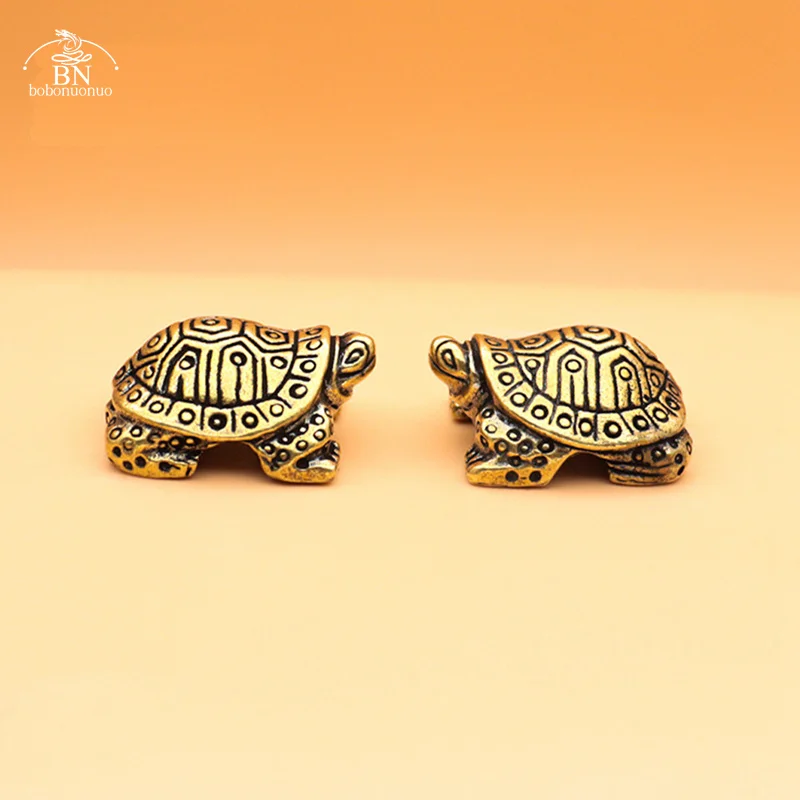 Solid Brass Ball Shape Tortoise Heavy Figurines Miniatures Vintage Metal Copper Animal Turtle Sculpture Tea Pet Table Ornaments