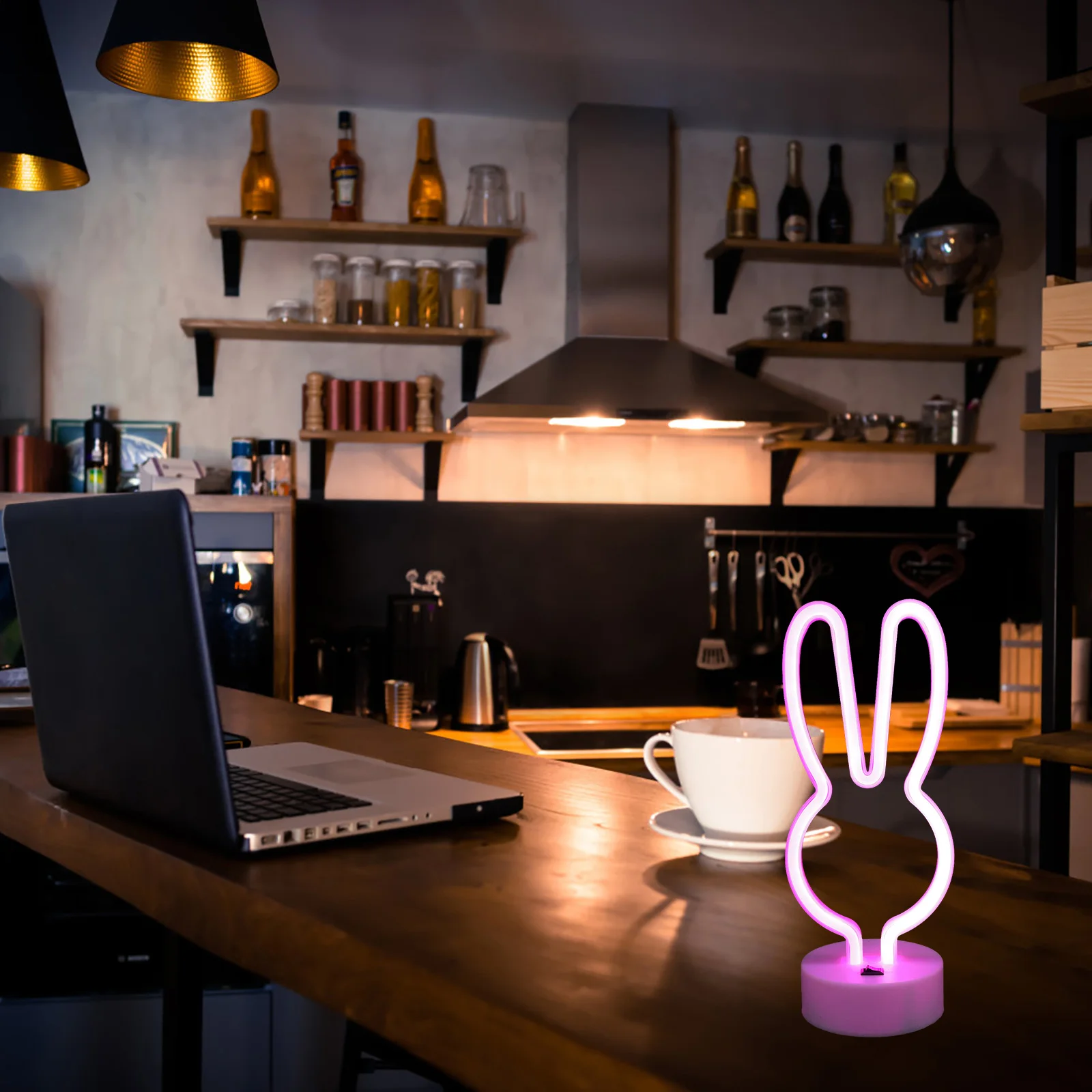 

Neon Night Light Rabbit Shape LED Desk Decor Atmosphere Plastic Material Comfortable Lighting Party Photo