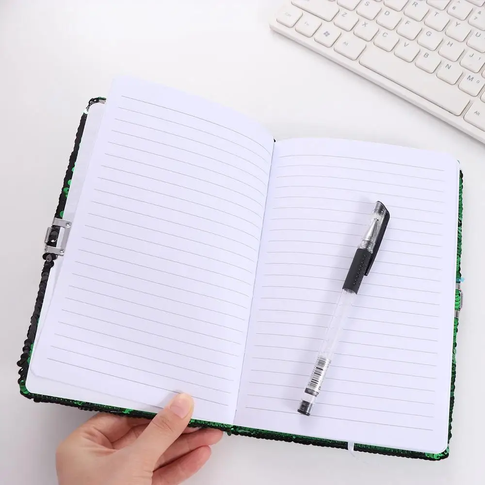 Football Notebook with Lock and Keys Creative Reversible Sequin Sequin Notebook Sequin Cover Green Notepad Adults