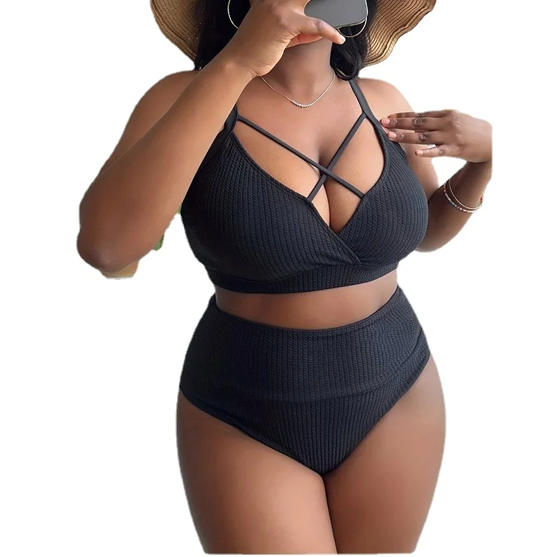 Solid Swimsuit Two Piece Women Plus Size Swimwear 2023 Sling Sports Underwear Beach Bikini