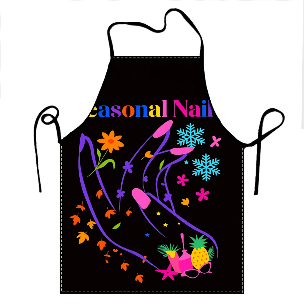 Seasonal Nail Art Apron With Colorful Floral And Tropical Design For Manicure Salon Use