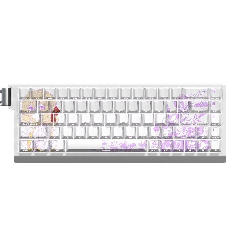 63 Kes Violet Translucent Keycaps Anime Side Print Keycaps PBT Dye-Sub Cherry for Mechanical Keyboard Wooting 60 65 68