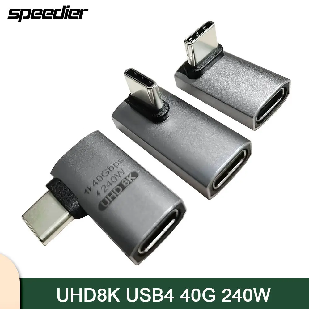 UHD 8K USB4 40Gbps 240W 48V 5A TYPE-C Male To Female Up Down Left Right Angle 90 Degree Full Function High Speed Adaptor Adapter