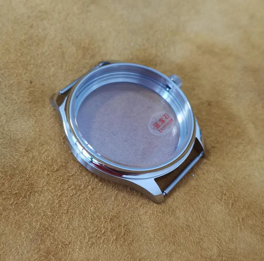 Pilot style 44mm 316L Stainless steel watch case cylindrical shaped crown sapphire Suitable for ETA6497 Seagull ST36 movement