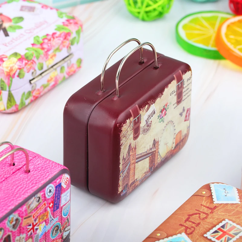 1PC Continental Mini Storage Tin Box Retro Suitcase Handbag Small Rectangular Candy Iron Case Jewelry Container Wedding Favor