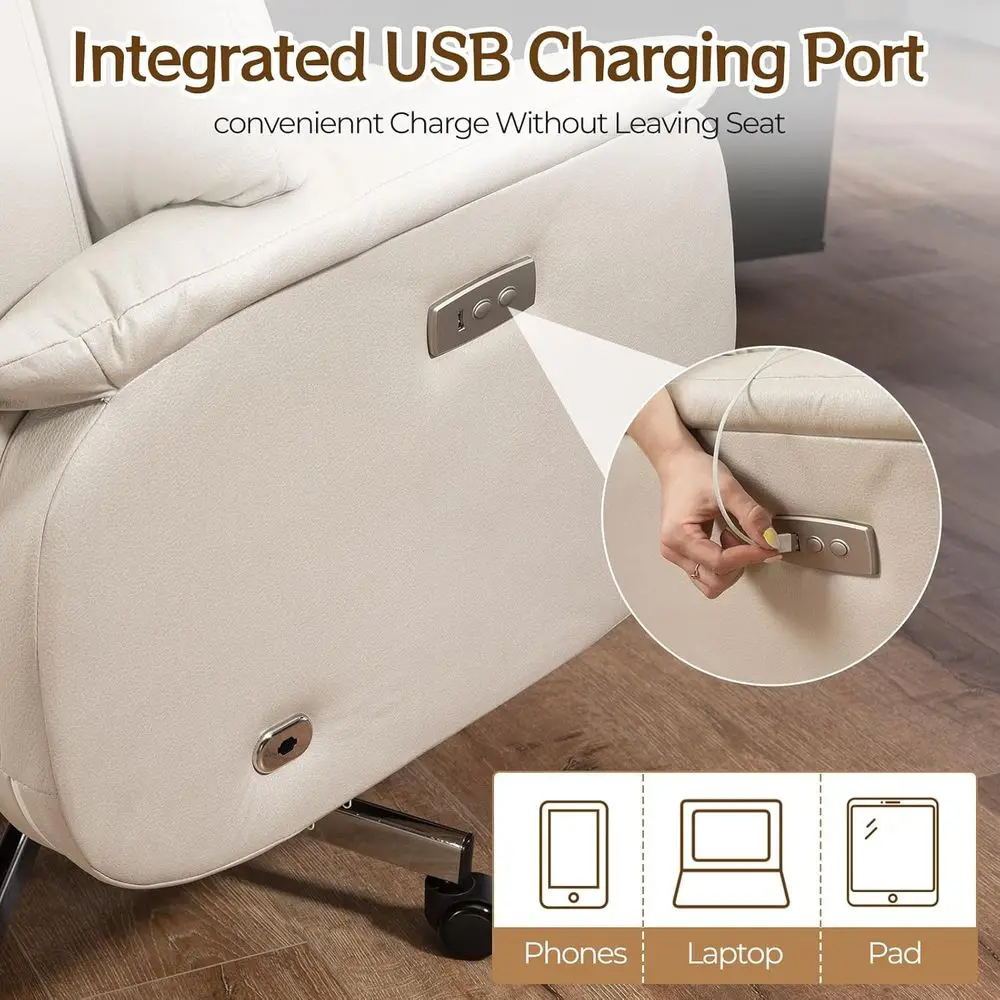 USB Charging Reclining Ergonomic Office Chair for Big and Tall, 400 lbs Capacity, Microfiber Beige view 4