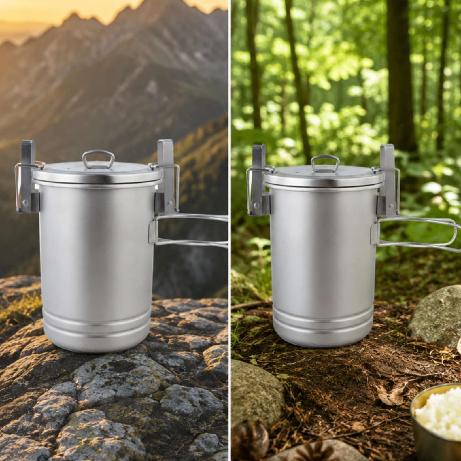 Portable Stainless Steel Camping Pot Lightweight Camping Cook Pot with Folding Handle Compact Foldable for Campers, Hiking